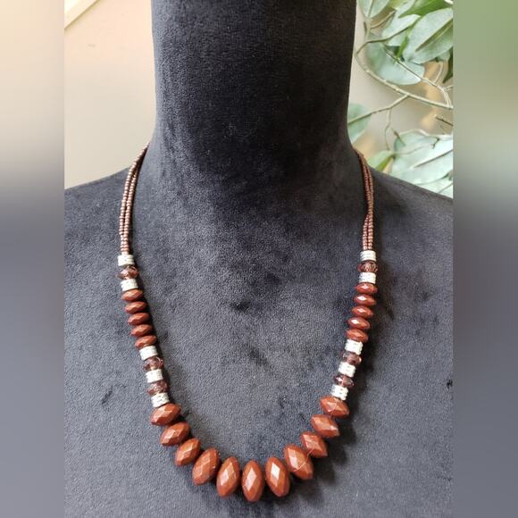 Women Jasper Faceted Rondelles Beads Single Strand Collar Necklace Lobster Clasp - Picture 1 of 6